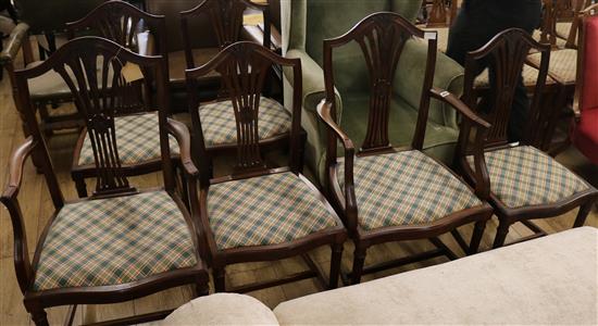 Four Hepplewhite style dining chairs and two matching carvers